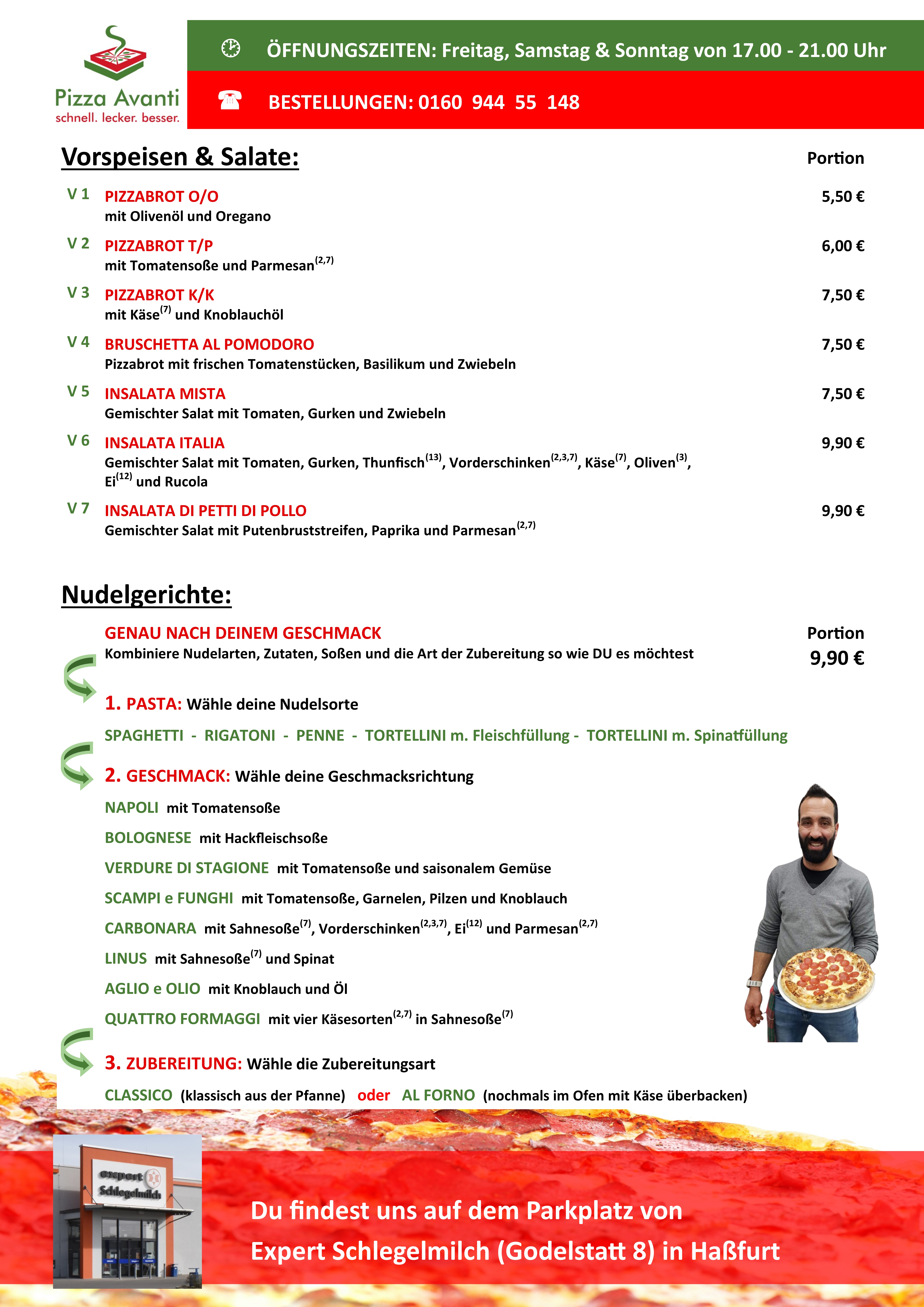 Speisekarte Pizza Avanti